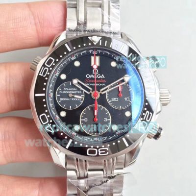 Swiss Copy Omega Seamaster Black Dial Black Ceramic Bezel SS Case Watch